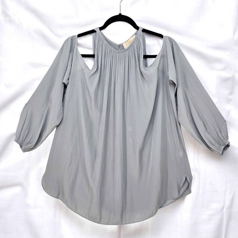 FOR 2 by Ramy Brook Maternity Top Women Small Gray Cold Shoulder Lightweightโ